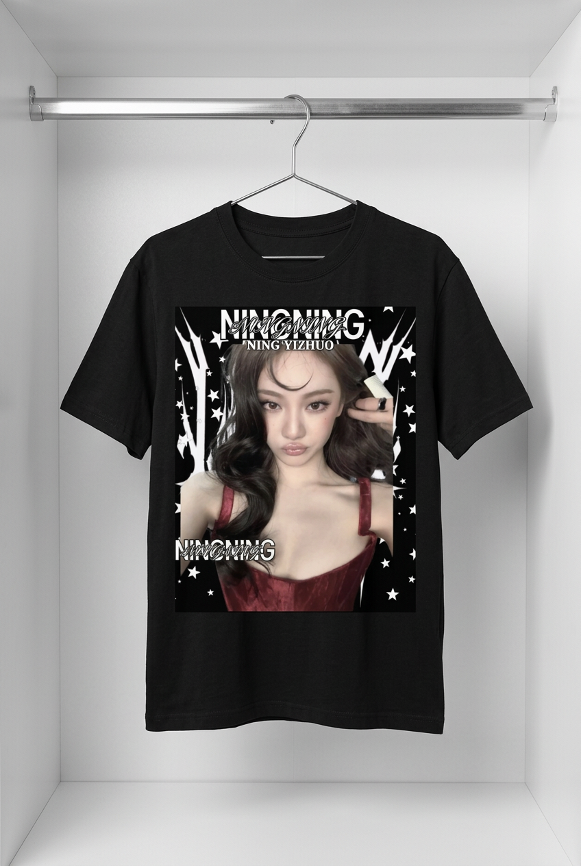 NingNing Aespa Black Graphic T-Shirt