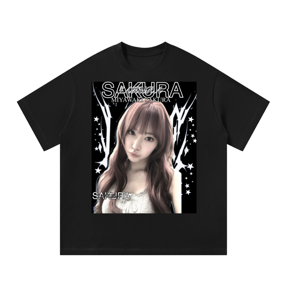 Sakura Lesserafim Black Graphic T-Shirt
