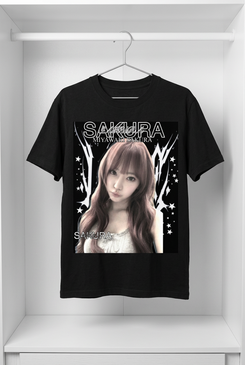 Sakura Lesserafim Black Graphic T-Shirt