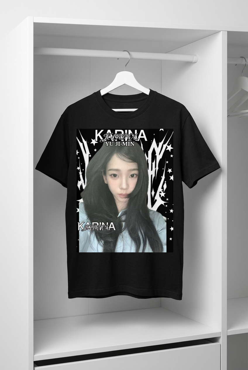 Karina Aespa Black Graphic T-Shirt